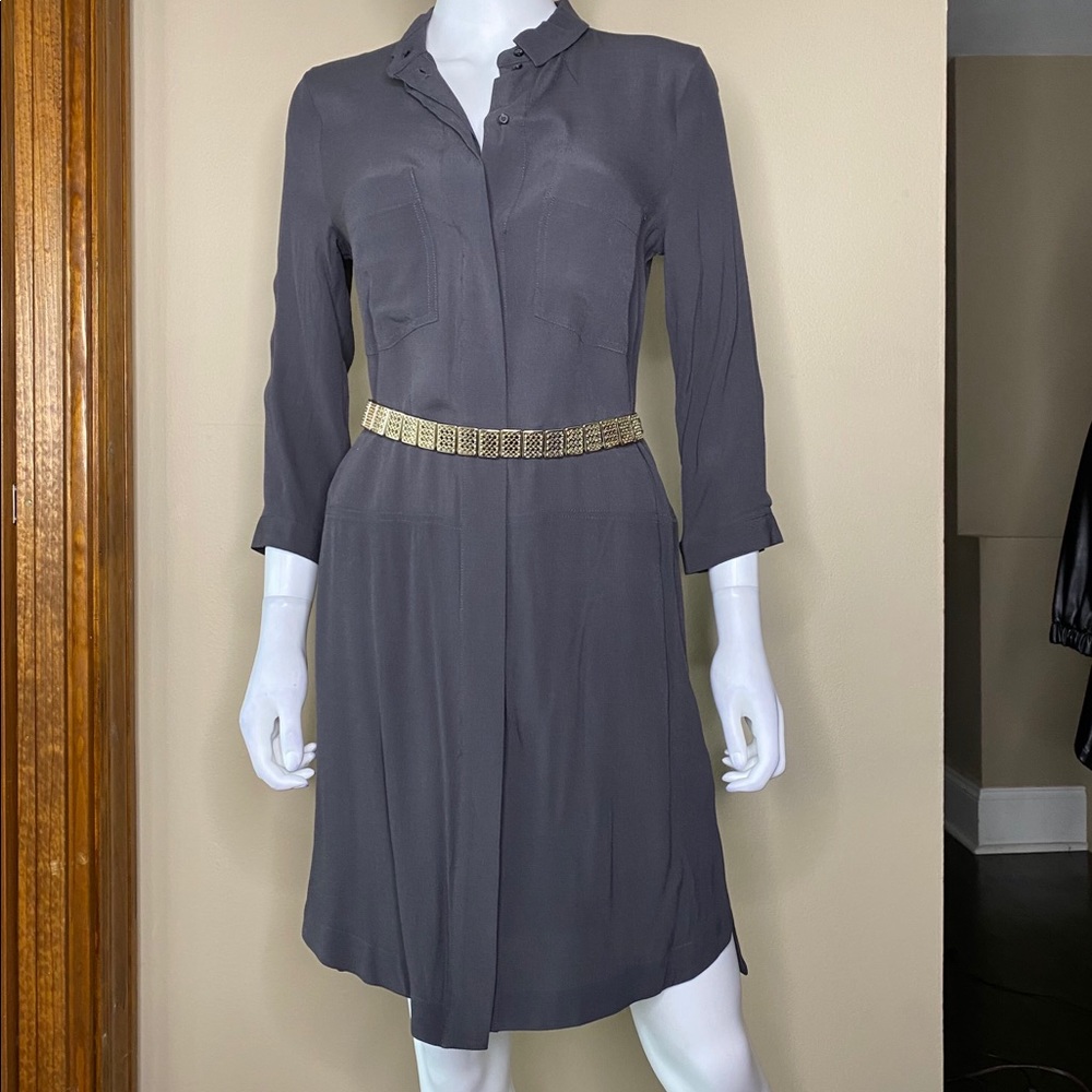 Charcoal Button up Shirt Dress